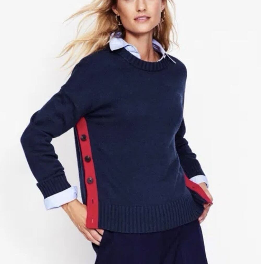 Boden Zia Button Side Jumper Size S Blue Red Sweater Blue Side Preppy Classic